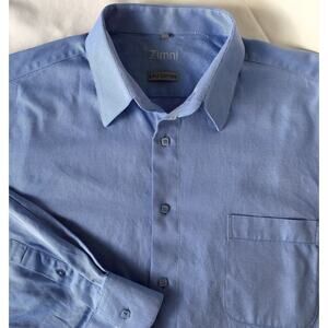 Zimni Dress Shirt Mens Size 17 -2 Ply Cotton Blue Dress Shirt Button Front